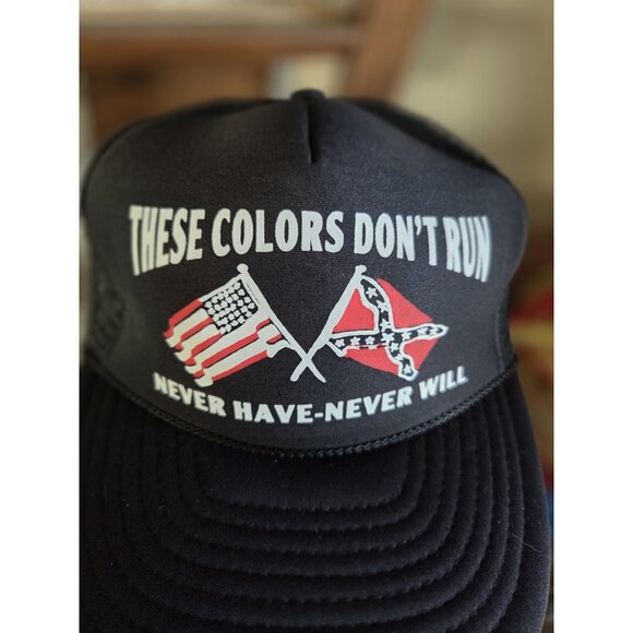 Black Vtg "These colors don't run, never have-never will" Trucker Hat SnapBack - Picture 5 of 7
